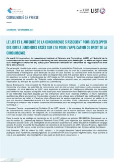 Communiqué de presse : le LIST et l'Autorité de la concurrence s'associent pour développer  des outils juridiques basés sur l'IA pour l'application du droit de la  concurrence