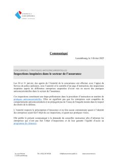 Communiqué du 3 février 2025 - Inspections inopinées dans le secteur de l'assurance